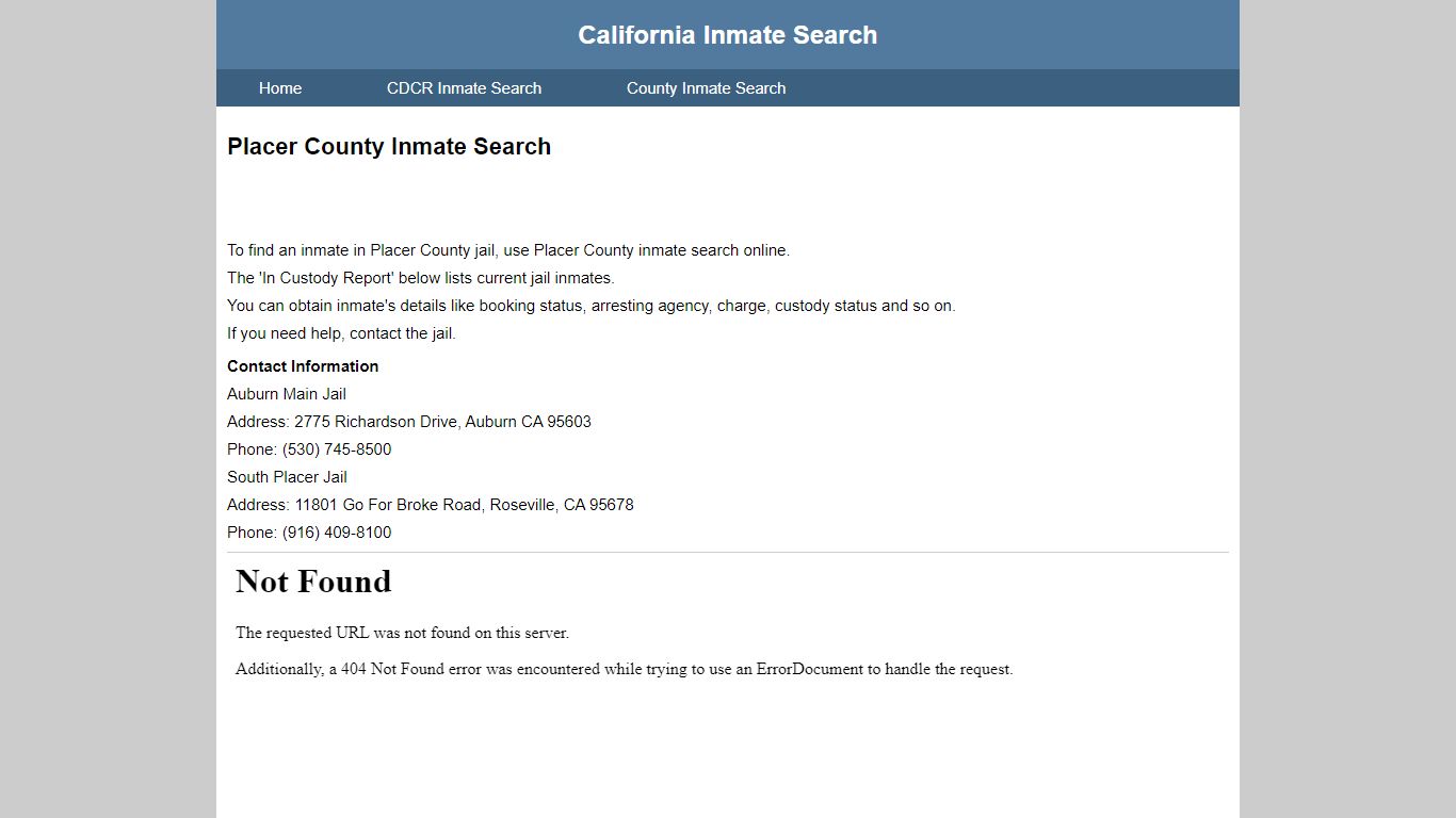 Placer County Inmate Search