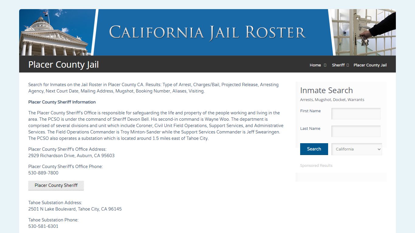 Placer County Jail | Jail Roster Search